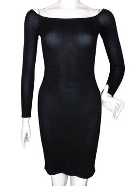 WILFRED FREE Knit Dress, S, Black, LBD, Wide neck, Long sleeves, Bodycon/Clingy
